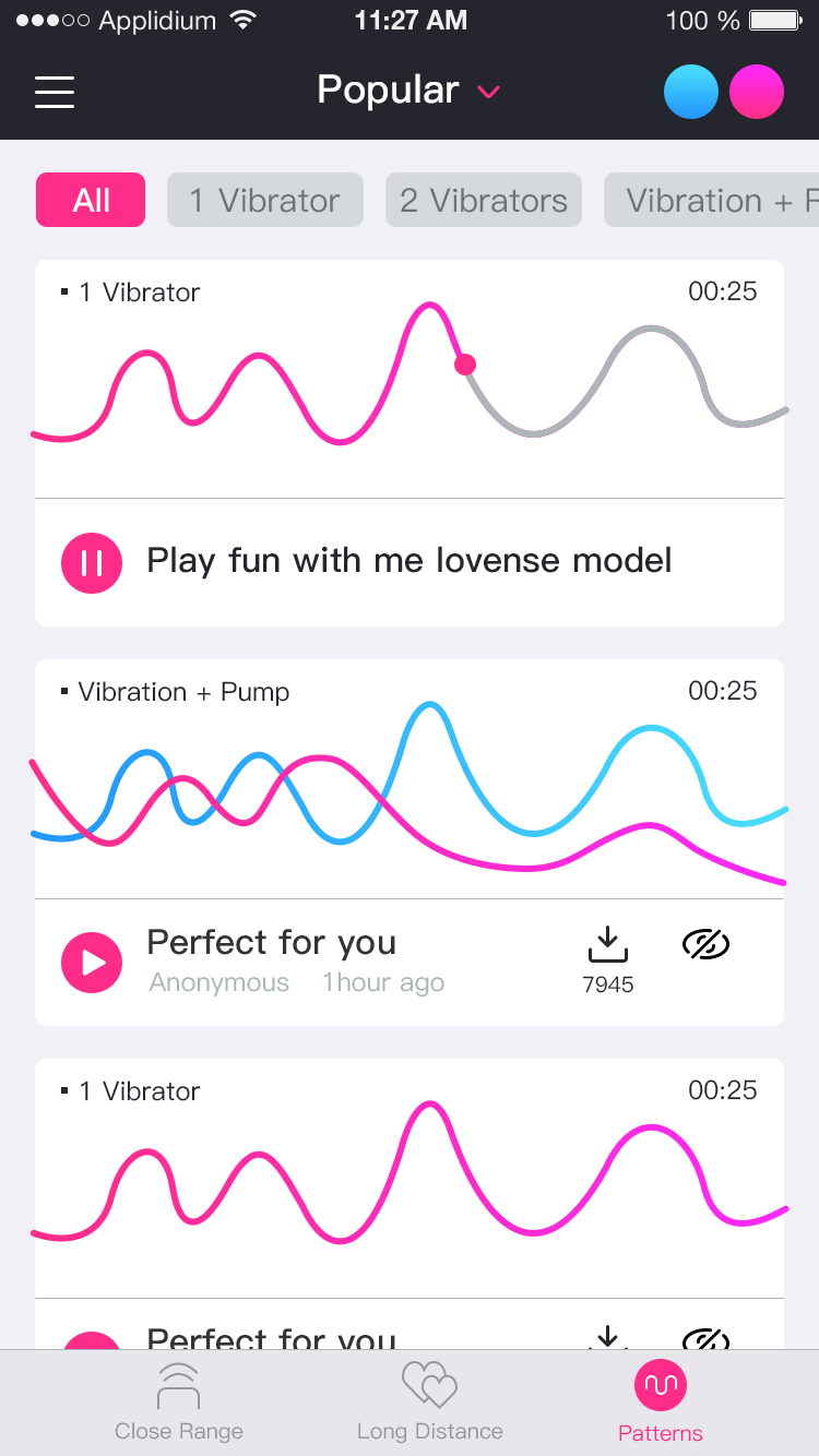 Снимак екрана апликације Lovense Ремоте: create Неограничено програмирање.